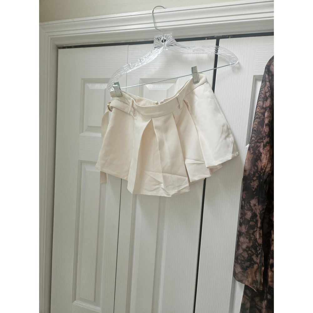 Camila Coelho Cream Pleated Mini Skort With Belt Off White Size Medium